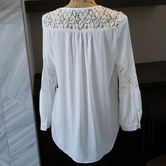 Zac & Rachel top blouse white long sleeve lace round neck Size Medium - Picture 6 of 7